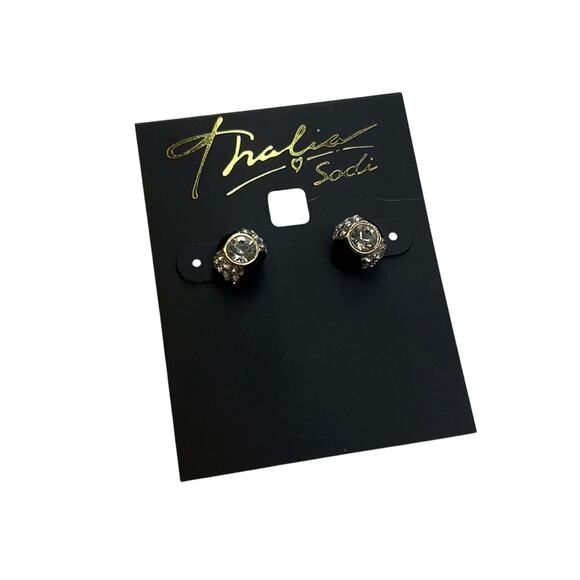 Thalia Sodi Gold Tone Earrings w/ Rhinestone Details & Black Accents, NWT! - Picture 1 of 4